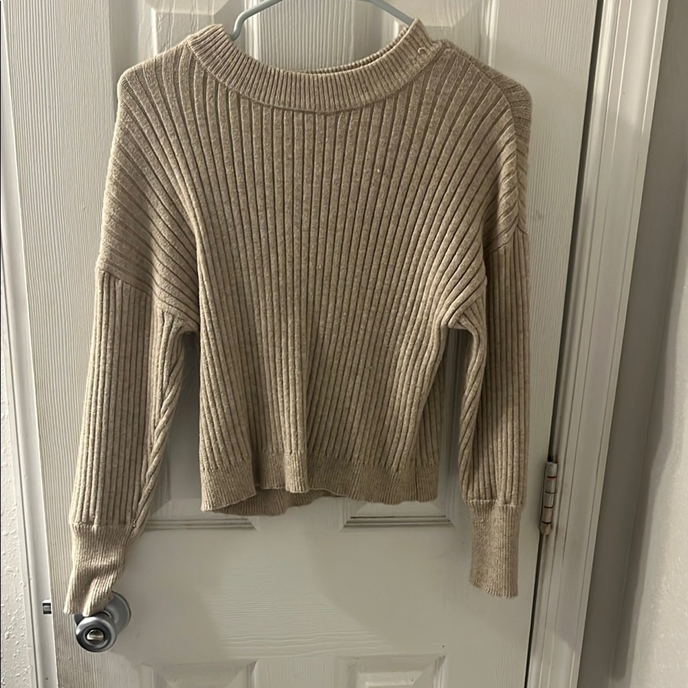 Poof! Cream Ribbed Crew Neck Sweater